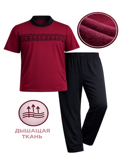 Erkaklar uchun pijama, uy uchun futbolka va shim to‘plami, paxta matosidan