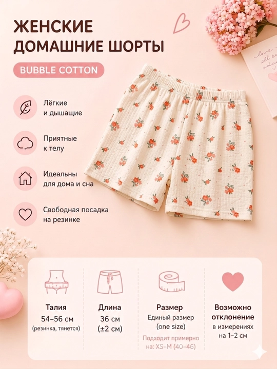 Ayollar uy shortisi printli, keng fason, Freesize, 11 tur
