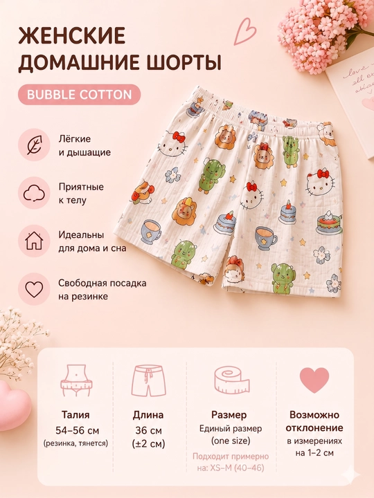 Ayollar uy shortisi printli, keng fason, Freesize, 11 tur