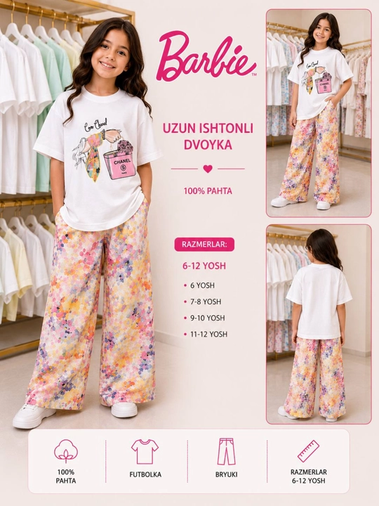 Qiz bolalar yozgi dvoyka  XS 6-7, XXS 8-9, XXXS 9-10, S 10-11, M 12-13, L 13-14 yosh - 