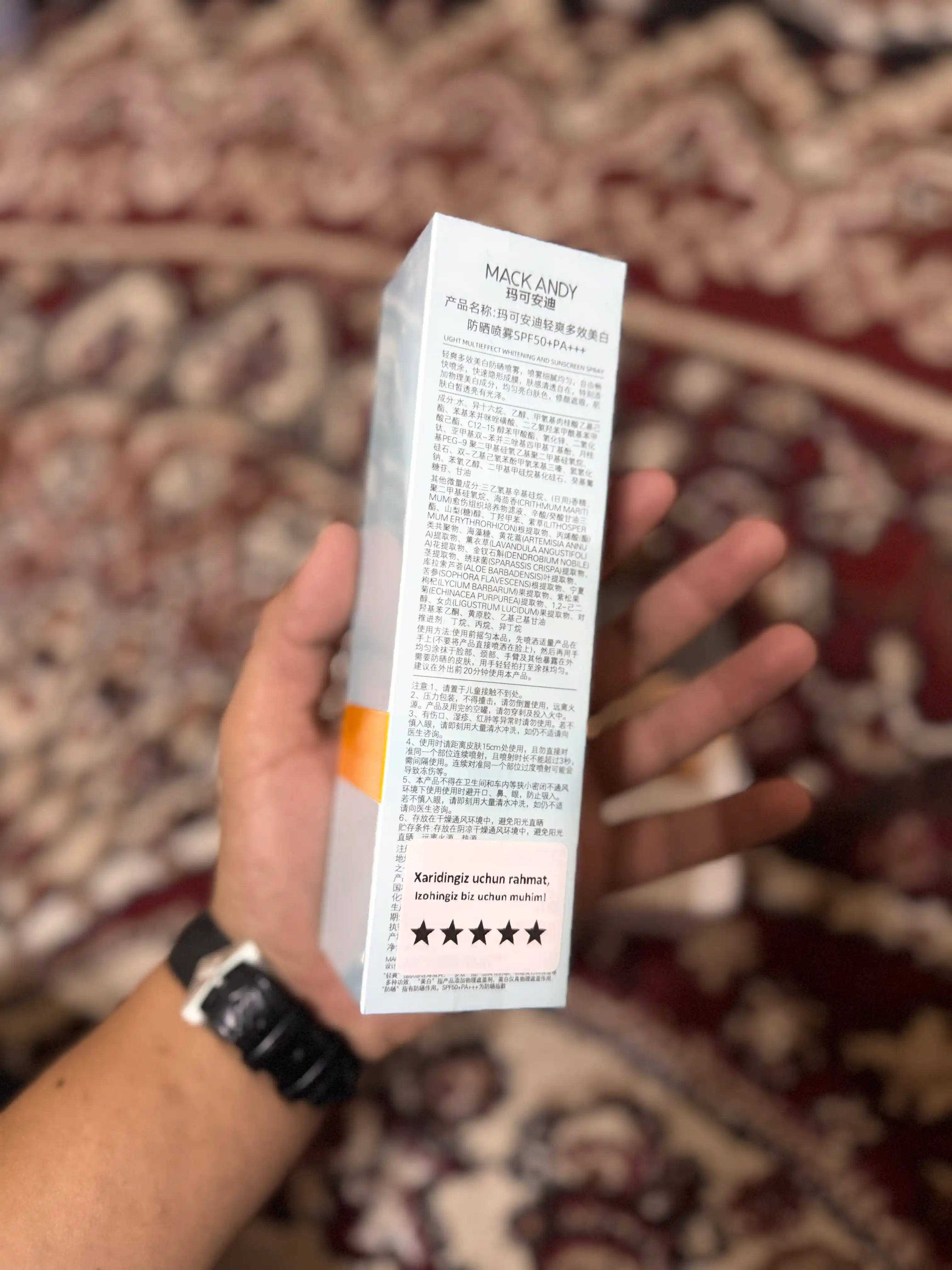 SPF zagar yuz va tana uchun quyoshdan saqlovchi sprey 50+