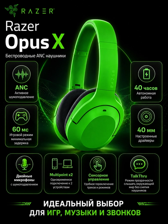Razer OpusX universal simsiz quloqchinlar ANC, 30 soat batareya - 