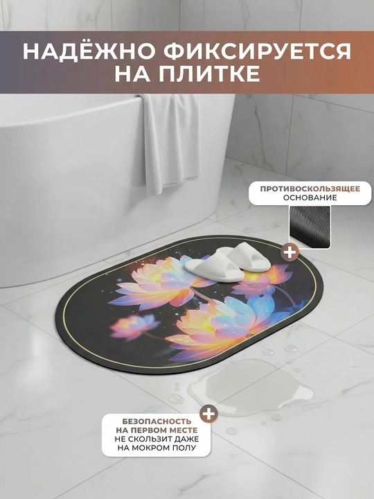 Коврик для ванной ModeraHome овальный цветочный Memory Foam нескользящий 38x58 50x80 60x80