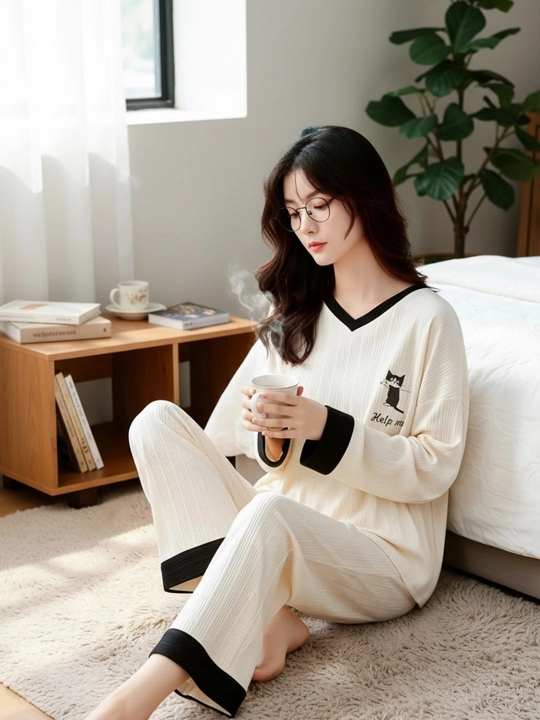 Ayollar uchun shimli pijama, bosma naqsh, uy kostyumi, o‘lchami M-XXL