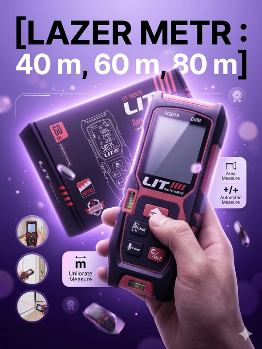 LIT lazerli metr, 40/60/80 metr, masofa o‘lchagich, lazerli ruletka - 