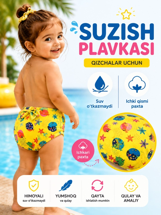 Premium bolalar cho‘milish plavkasi, Ichki qismi paxta, tashqi qismi suv o‘tkazmaydi