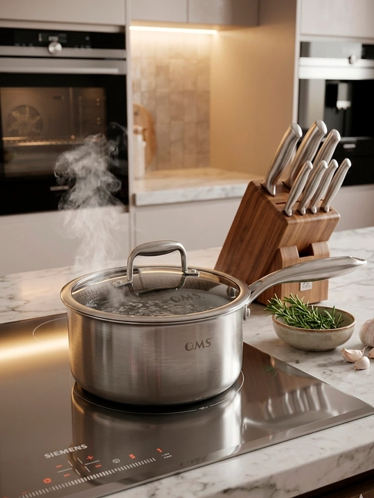 Ковш (Сотейник) кухонный с крышкой из нержавеющей стали O.M.S. 15506