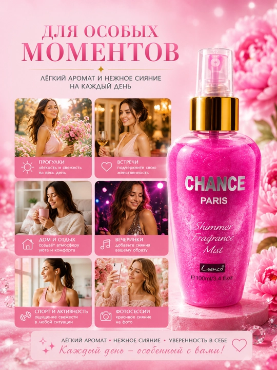 Мерцающий спрей для тела — ароматный body mist для женщин
