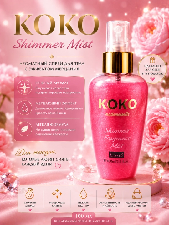 Мерцающий спрей для тела — ароматный body mist для женщин