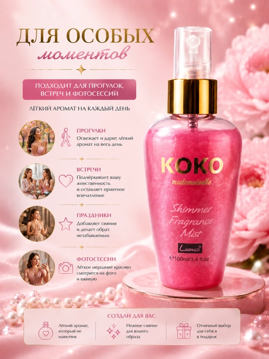 Мерцающий спрей для тела — ароматный body mist для женщин