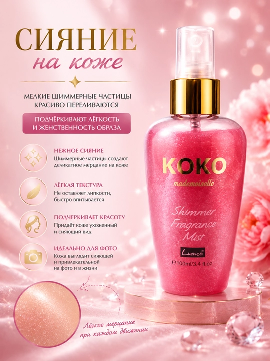 Мерцающий спрей для тела — ароматный body mist для женщин