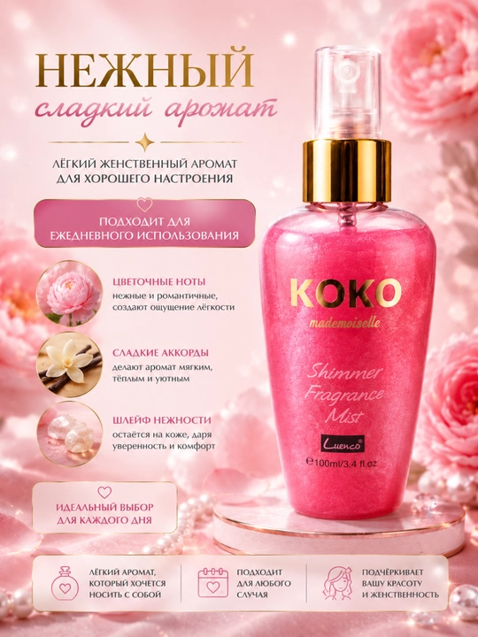 Мерцающий спрей для тела — ароматный body mist для женщин