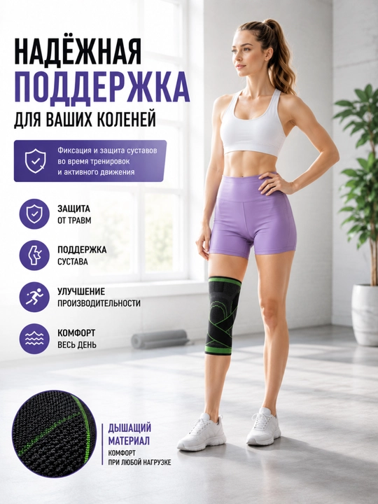Наколенник спортивный, компрессионный, фиксатор колена, бандаж - 