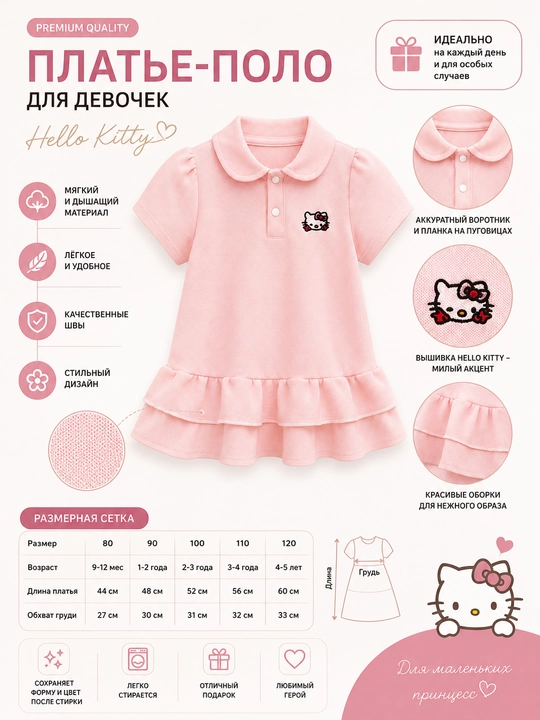 Платье для девочек, детская одежда, летние платья Hello kitty для девочек, с 1 до 6 лет - 