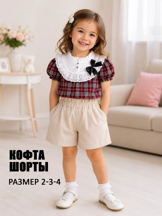 Летний костюм для девочки кофта и шорты, на каждый день комплект