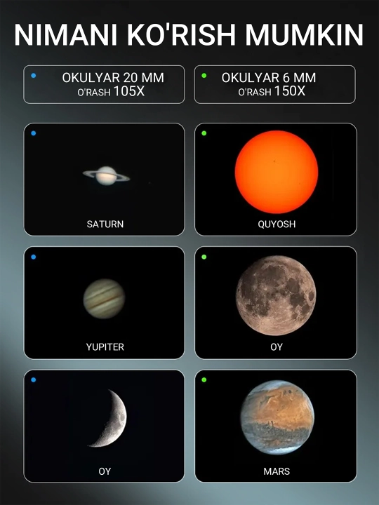 Teleskop F30070 – Professional astronomik teleskop, 70 mm obyektiv, 150x kattalashtirish