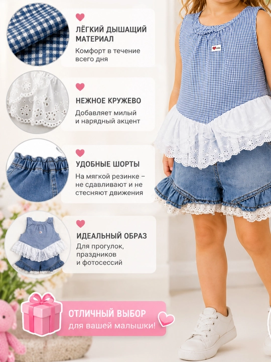 Летний костюм для девочки кофта и шорты, на каждый день комплект