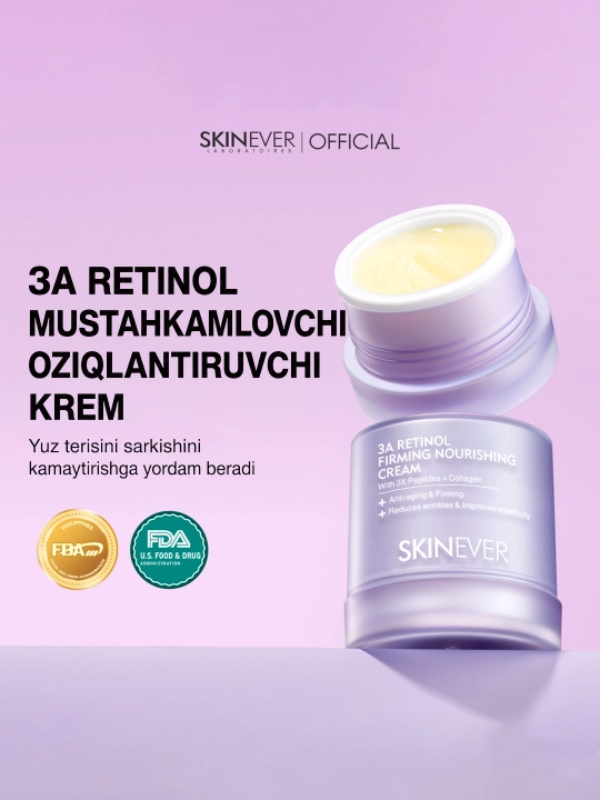 SKINEVER 3A Retinol ajinlarga qarshi yuz kremi, kollagen va peptidlar bilan