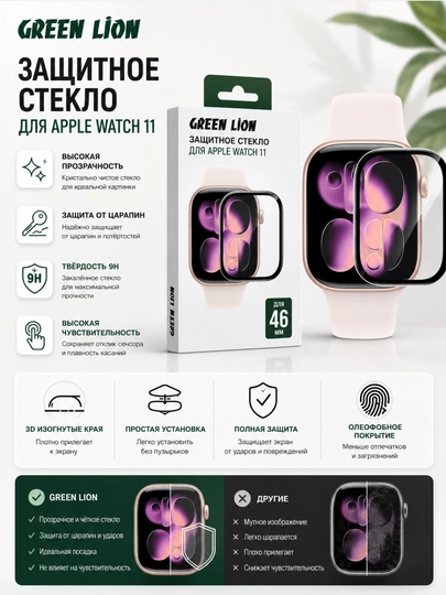Высококачественная Защитная пленка Green Lion 3D Anti Scratch Guard. Для Apple Watch 10/11