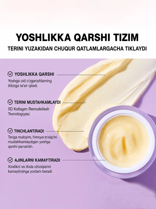 SKINEVER 3A Retinol ajinlarga qarshi yuz kremi, kollagen va peptidlar bilan