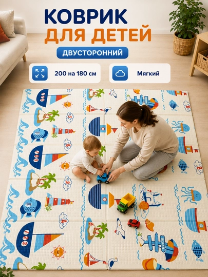 Детский коврик, коврик двусторонний, коврик детский, коврик для детей, коврик мягкий — SIAKELI-KOVERDETSKIY-СВЕТСИН