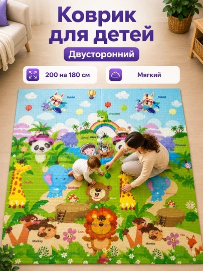 Детский коврик, коврик двусторонний, коврик детский, коврик для детей, коврик мягкий — SIAKELI-KOVERDETSKIY-ФИОЛЕТ
