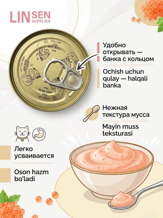 Linsen Supplies mushuklar uchun nam ozuqa, mayin muss, miks ta'mlar, 24 dona, 85 g