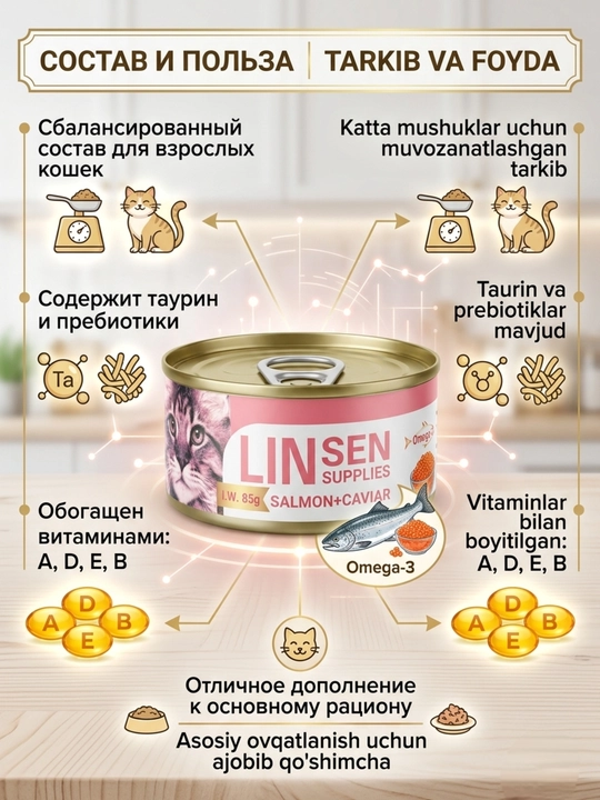 Linsen Supplies mushuklar uchun nam ozuqa, mayin muss, miks ta'mlar, 24 dona, 85 g