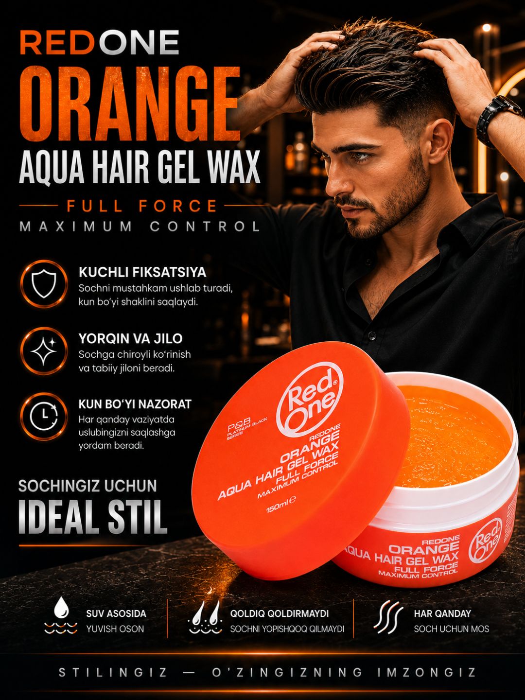Aqua Gel-mum barcha turdagi sochlar uchun REDONE Wax, mega fiksatsiya, 50 ml - 