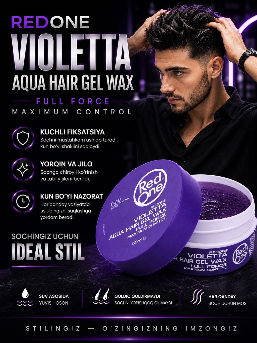 Aqua Gel-Wax для всех типов волос REDONE Wax, мега фиксация, 50 мл - 