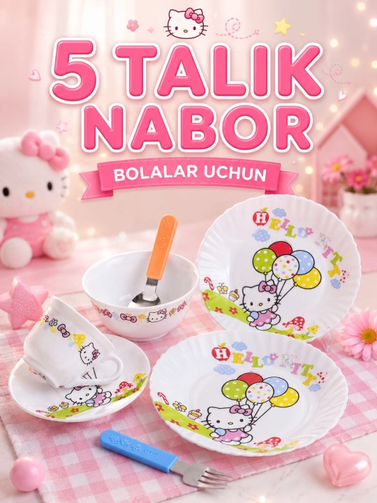 Bolalar uchun 5 talik idish to‘plami tarelka, piyola, kosa multik to'plam - 