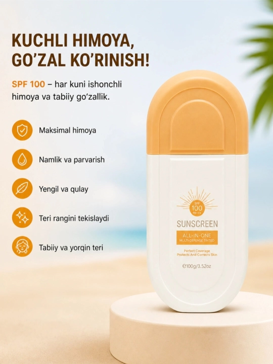 Quyoshdan himoyalovchi Sunscreen SPF 50+/70/80/100 rangli ta’sirga ega namlantiruvchi krem