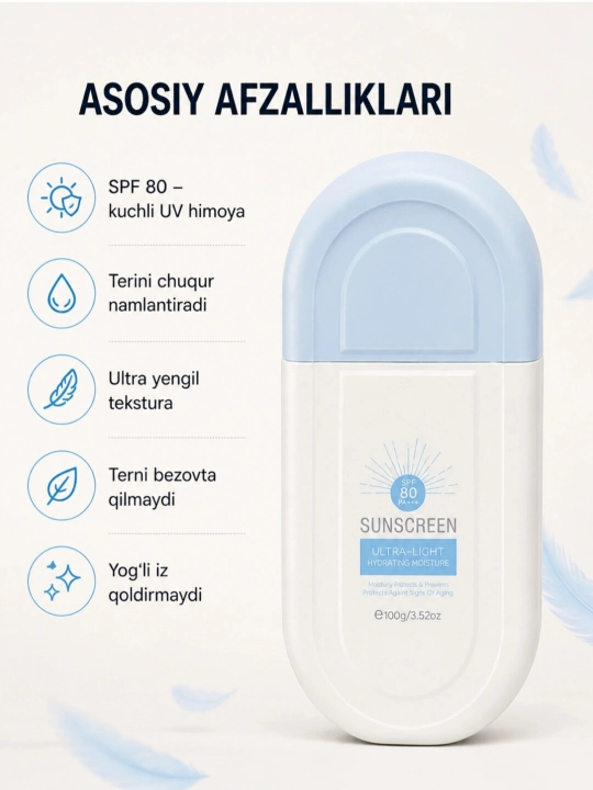 Quyoshdan himoyalovchi Sunscreen SPF 50+/70/80/100 rangli ta’sirga ega namlantiruvchi krem