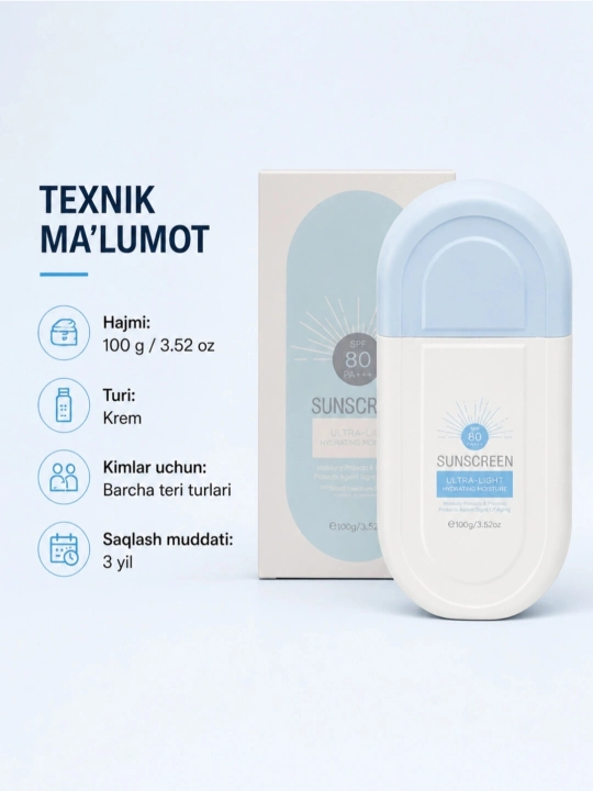 Quyoshdan himoyalovchi Sunscreen SPF 50+/70/80/100 rangli ta’sirga ega namlantiruvchi krem