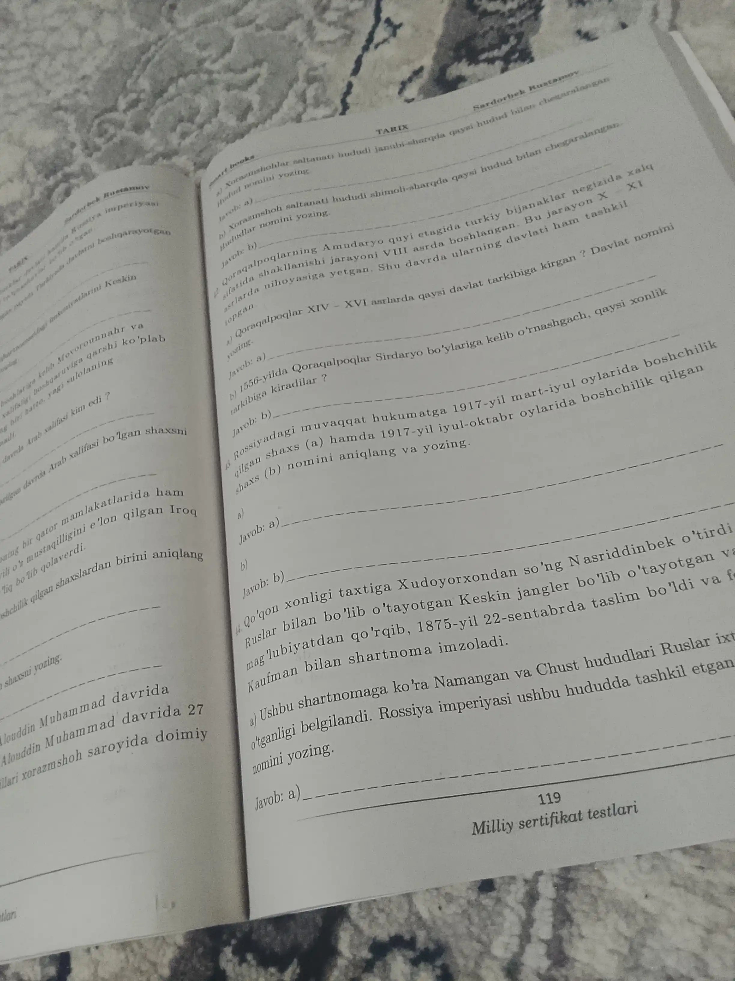 Tarix va ona tili-adabiyot — milliy sertifikat testlari, alohida variantlar