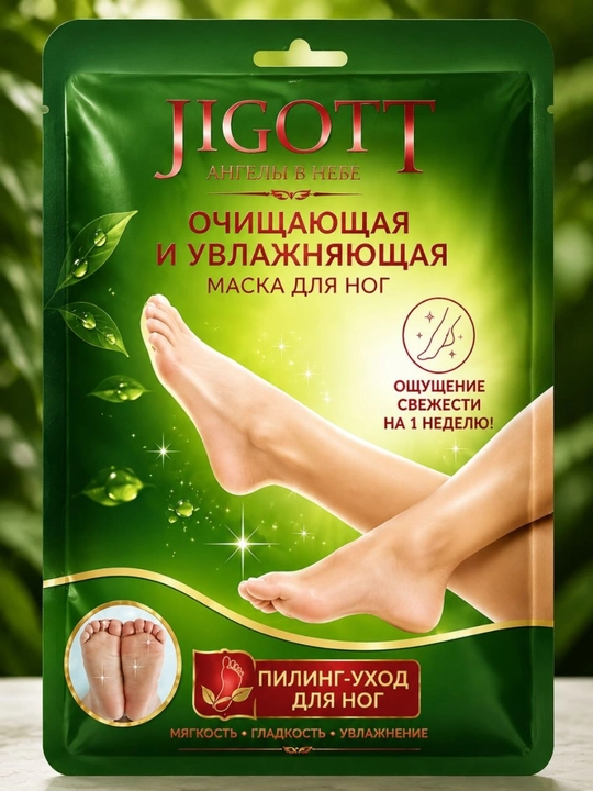 JIGOTT Foot Peeling Mask — очищающая и увлажняющая маска-пилинг для ног - 