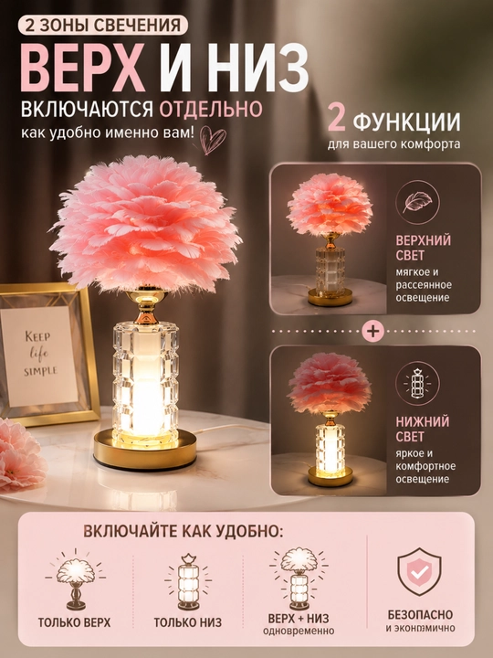 Stol usti LED chiroq, sensorli boshqaruv, 3 rangli yoritish