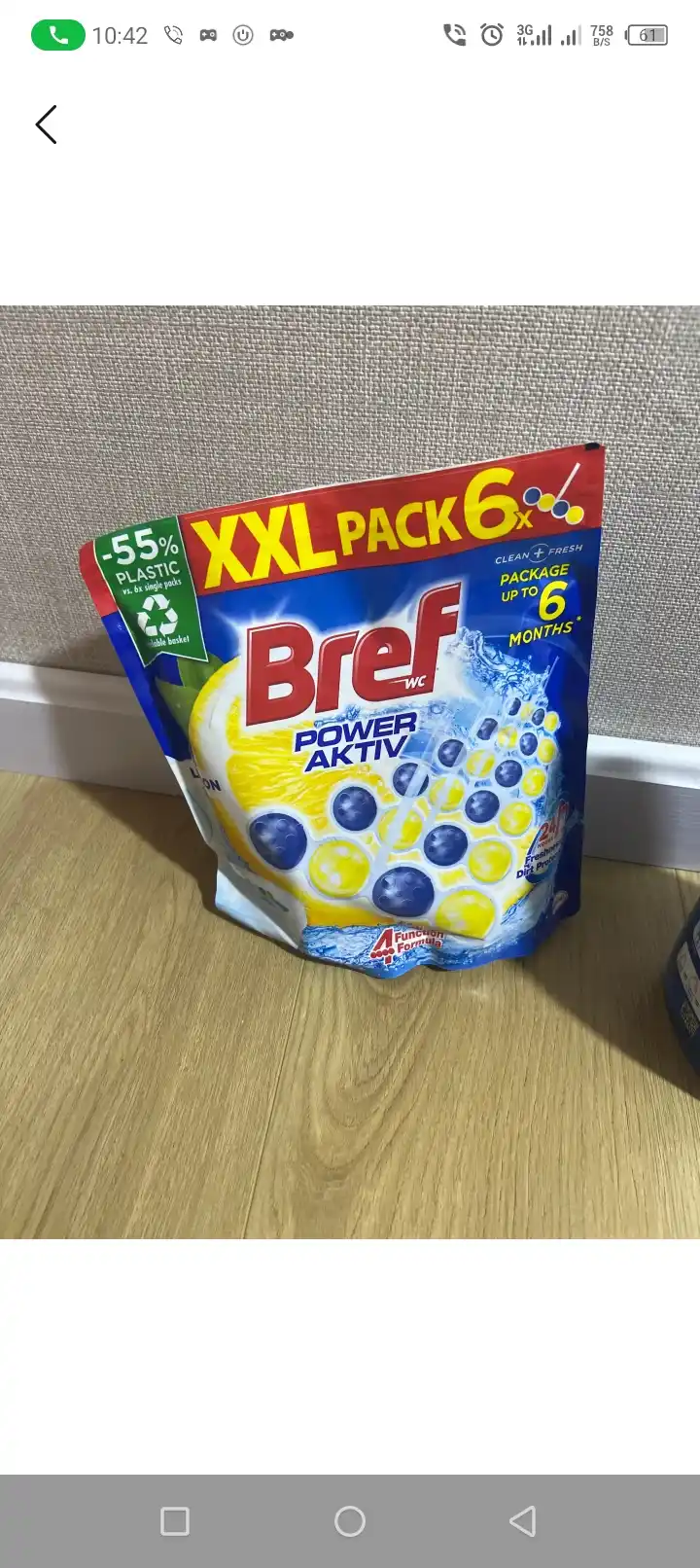 Bref Power Active Лимонная свежесть, туалетный блок, чистящее средство для туалета, 6x50 г