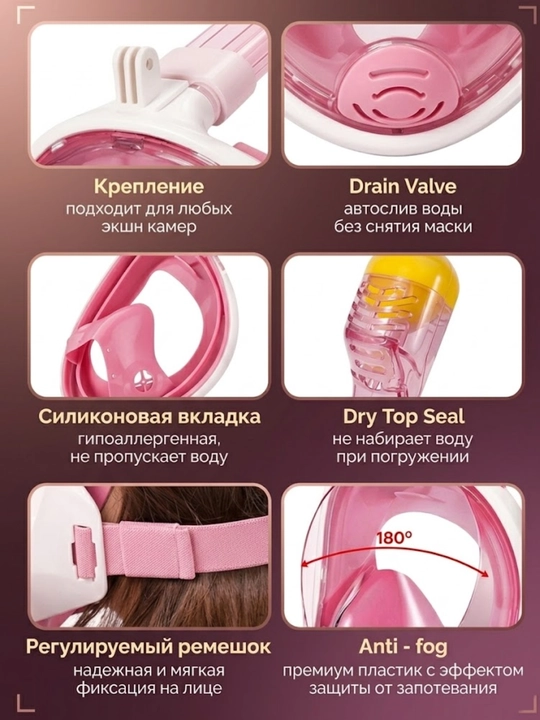 Подводная маска для снорклинга и дайвинга, с креплением для экшн-камеры