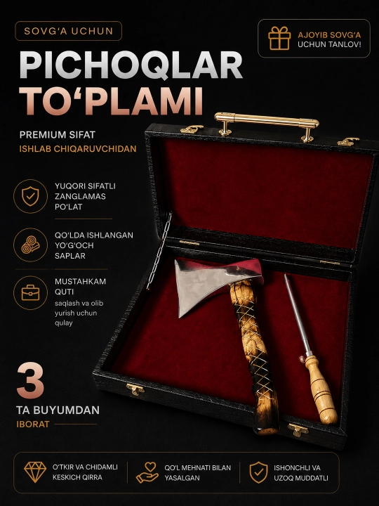 Premium pichoqlar nabori 7 ta, оshxona, ov va qassoblar uchun