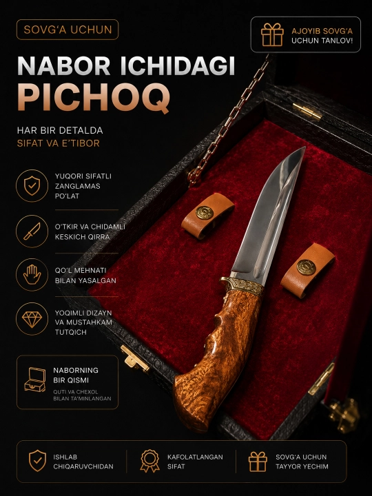 Premium pichoqlar nabori 7 ta, оshxona, ov va qassoblar uchun