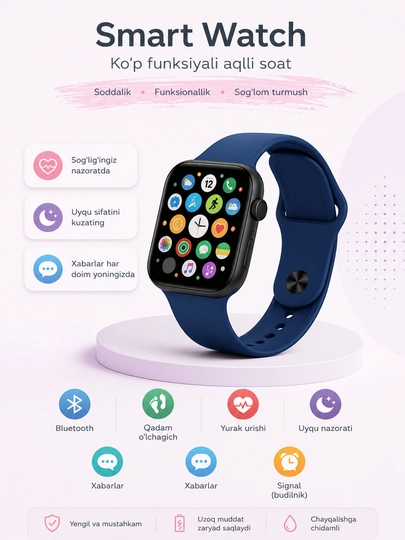 Смарт-часы Smart Watch 8 Big T800 Pro Max, для Android и iPhone, беспроводная зарядка — MISMOBI-SMARTWATCHLAR-ГОЛУБ