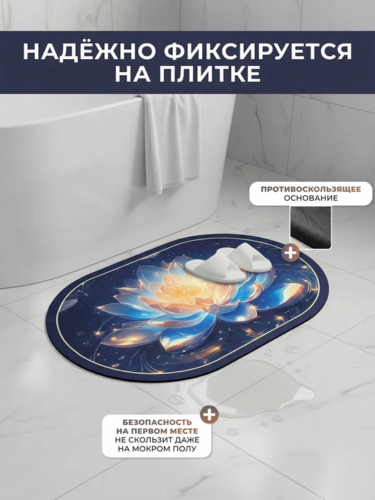 Коврик для ванной ModeraHome овальный цветочный Memory Foam нескользящий 38x58 50x80 60x80