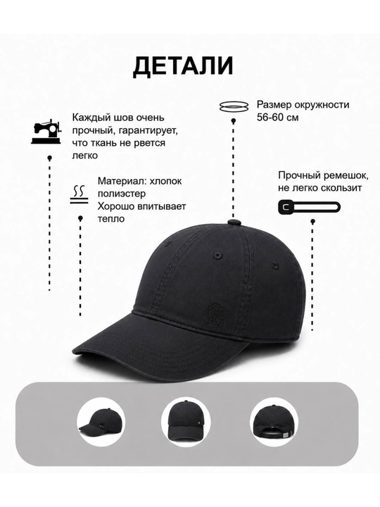 Минималистичная бейсболка, унисекс из дышащего хлопкового материала
