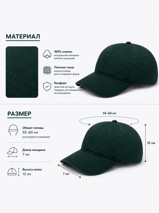 Минималистичная бейсболка, унисекс из дышащего хлопкового материала