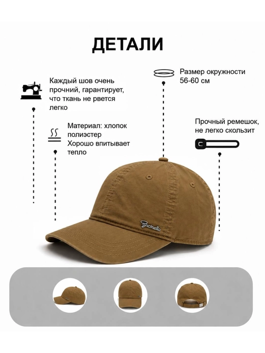 Минималистичная бейсболка, унисекс из дышащего хлопкового материала