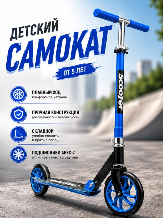 Детский самокат складной от 5 лет - Самокат двухколесный для детей - 