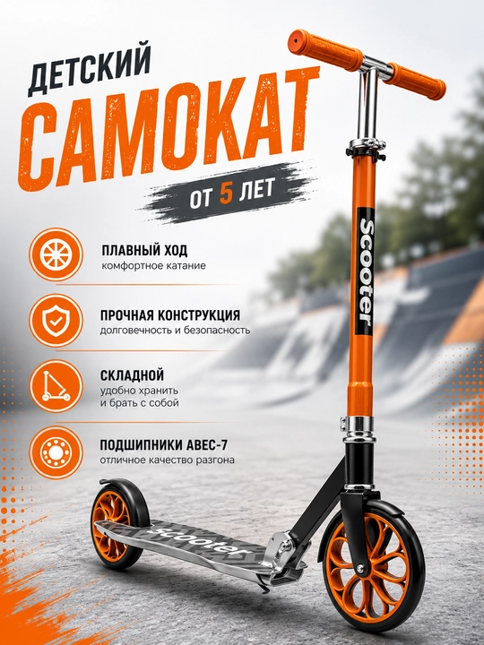 Детский самокат складной от 5 лет - Самокат двухколесный для детей - 