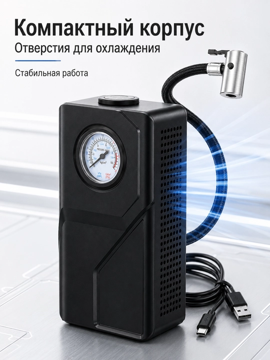 Avtomobil kompressori portativ shina nasosi USB zaryad mexanik manometr shlang