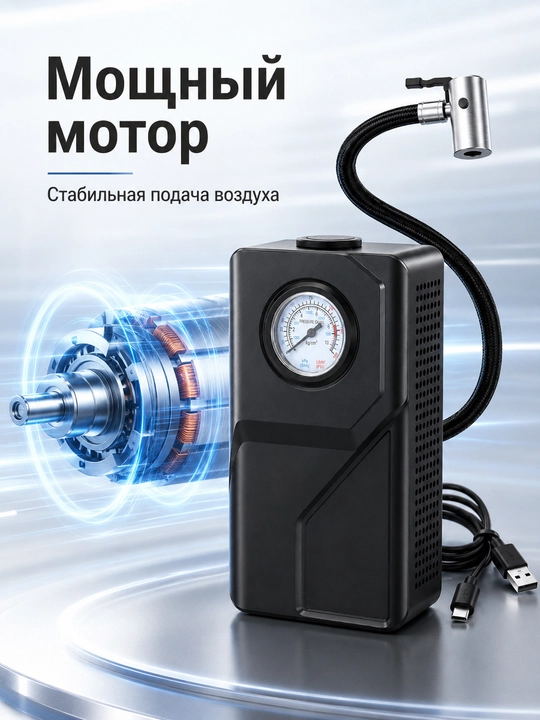 Avtomobil kompressori portativ shina nasosi USB zaryad mexanik manometr shlang
